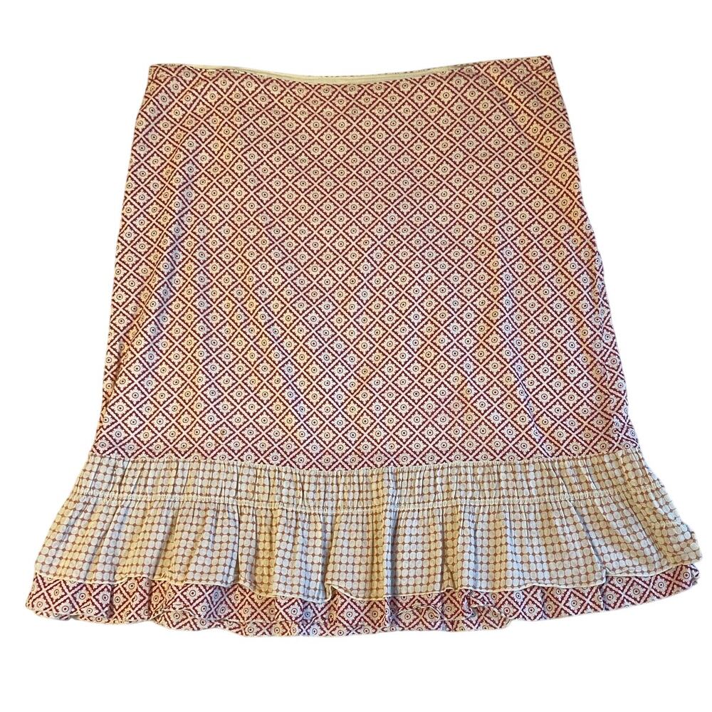 American Eagel Cottage Y2K Boho Cotton Printed Ruffle Red & Ivory Skirt Size 12
